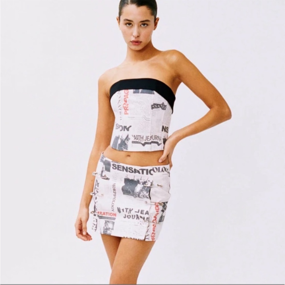 With Jean Carla Corset Bustier Newspaper print sleeveless strapless crop topXS